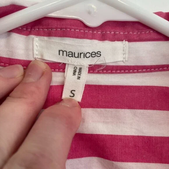 MAURICES Pink Striped Button Up Shirt White 100% Cotton Long Sleeve Button Down - Picture 6 of 16